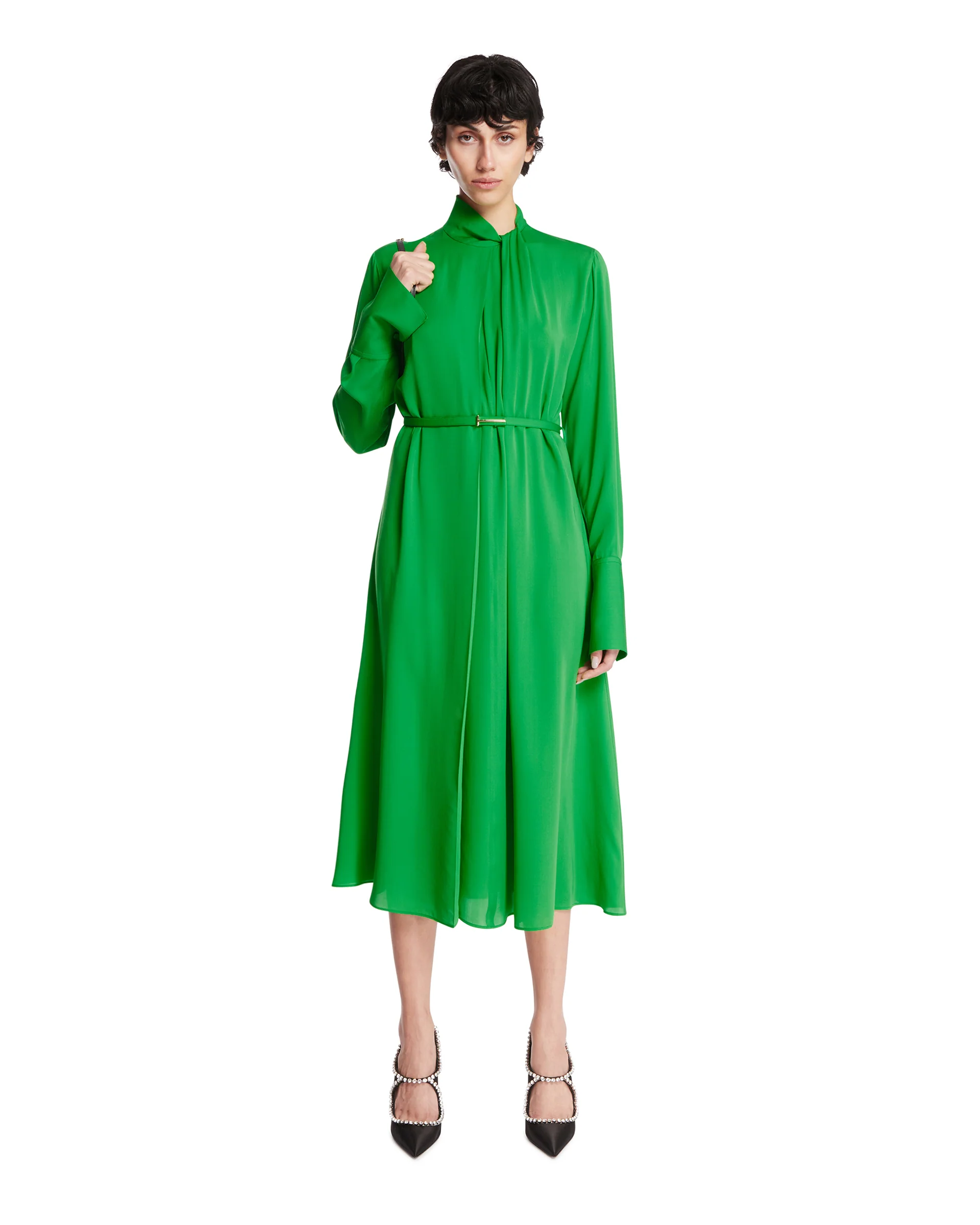 Abito In Seta Con Cintura Verde - Image 3