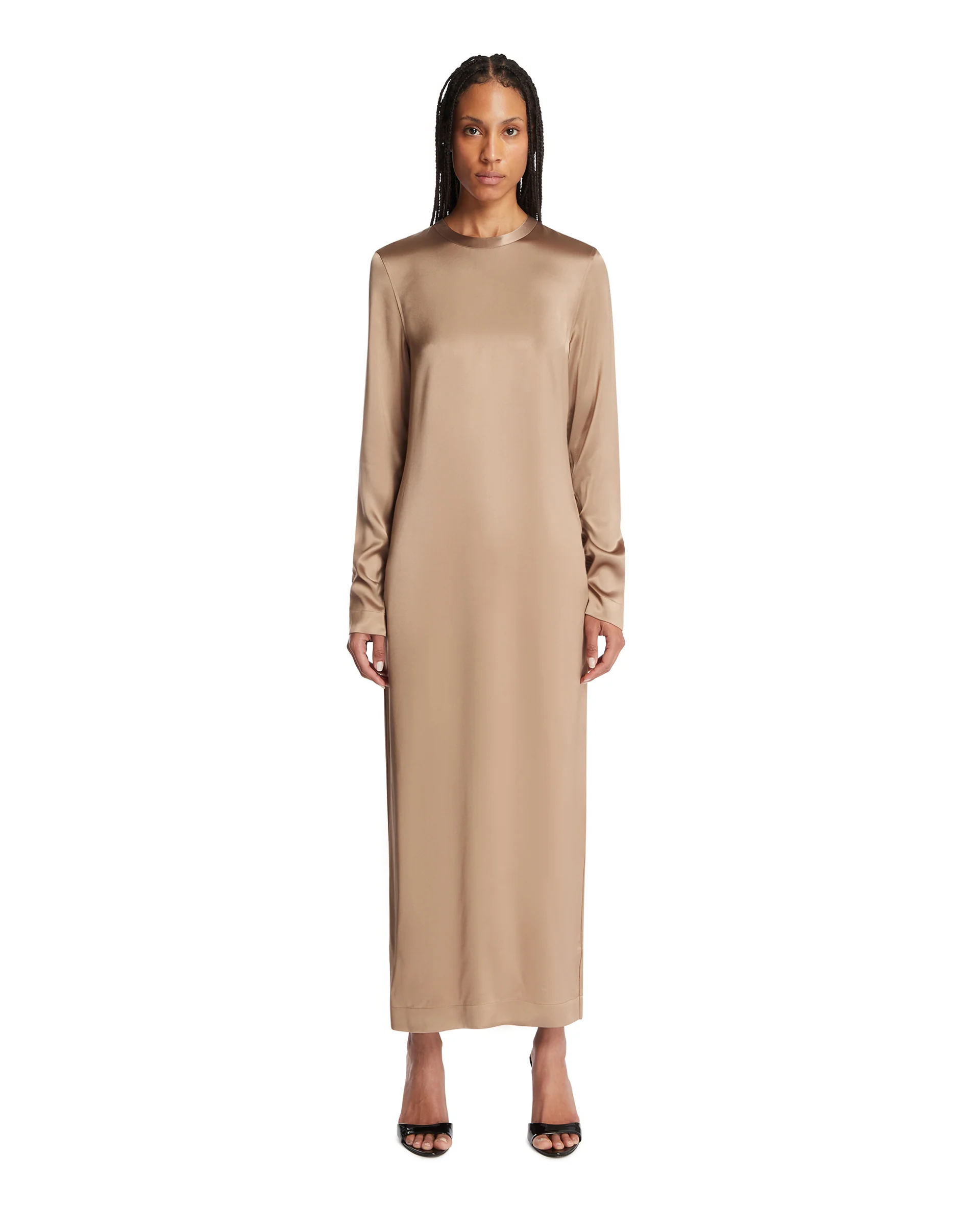 Abito Lungo In Satin Beige