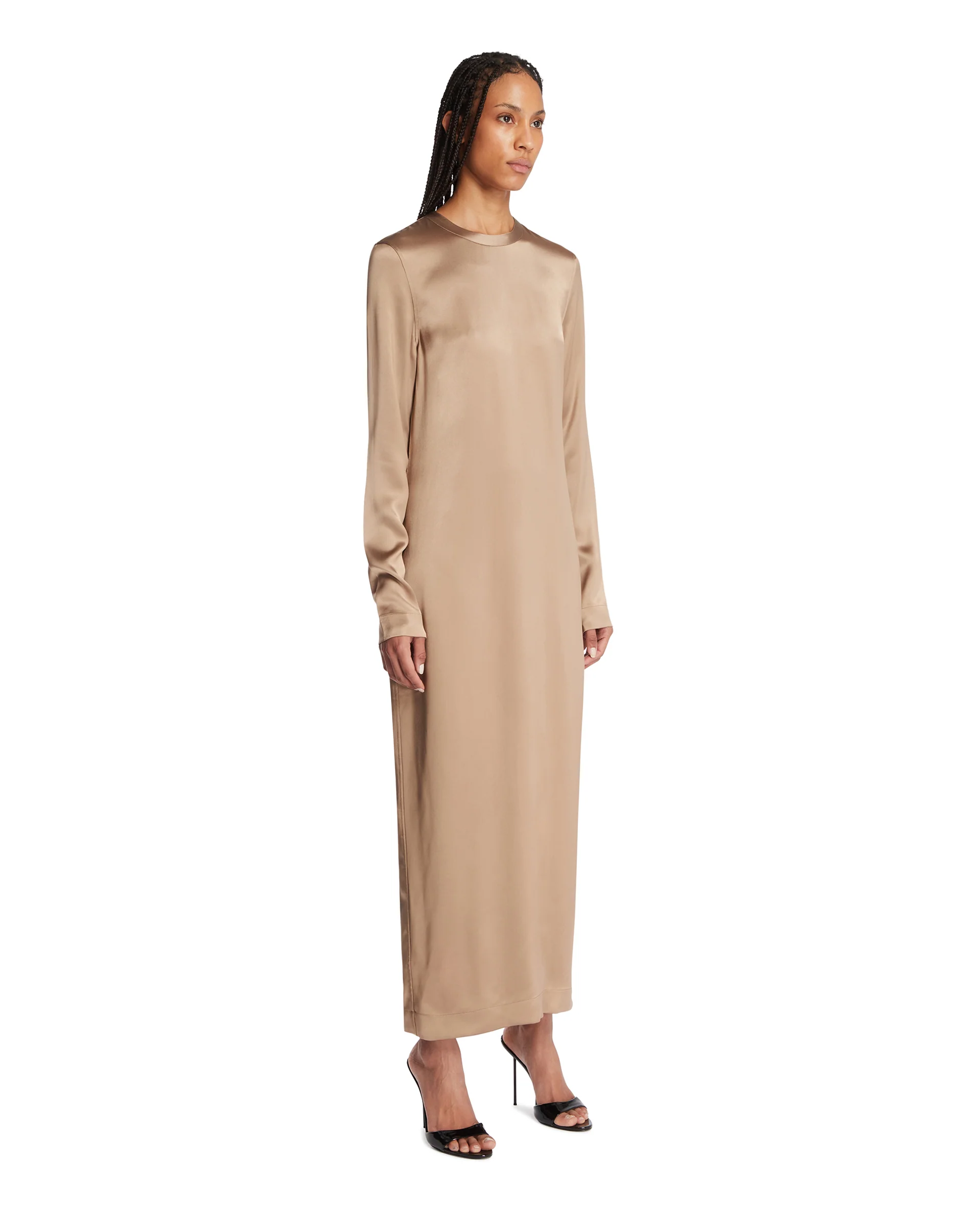 Abito Lungo In Satin Beige - Image 2