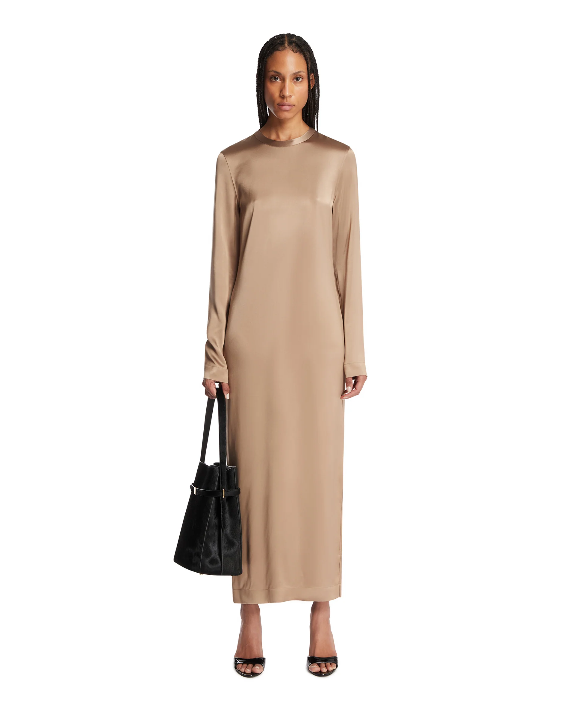 Abito Lungo In Satin Beige - Image 3