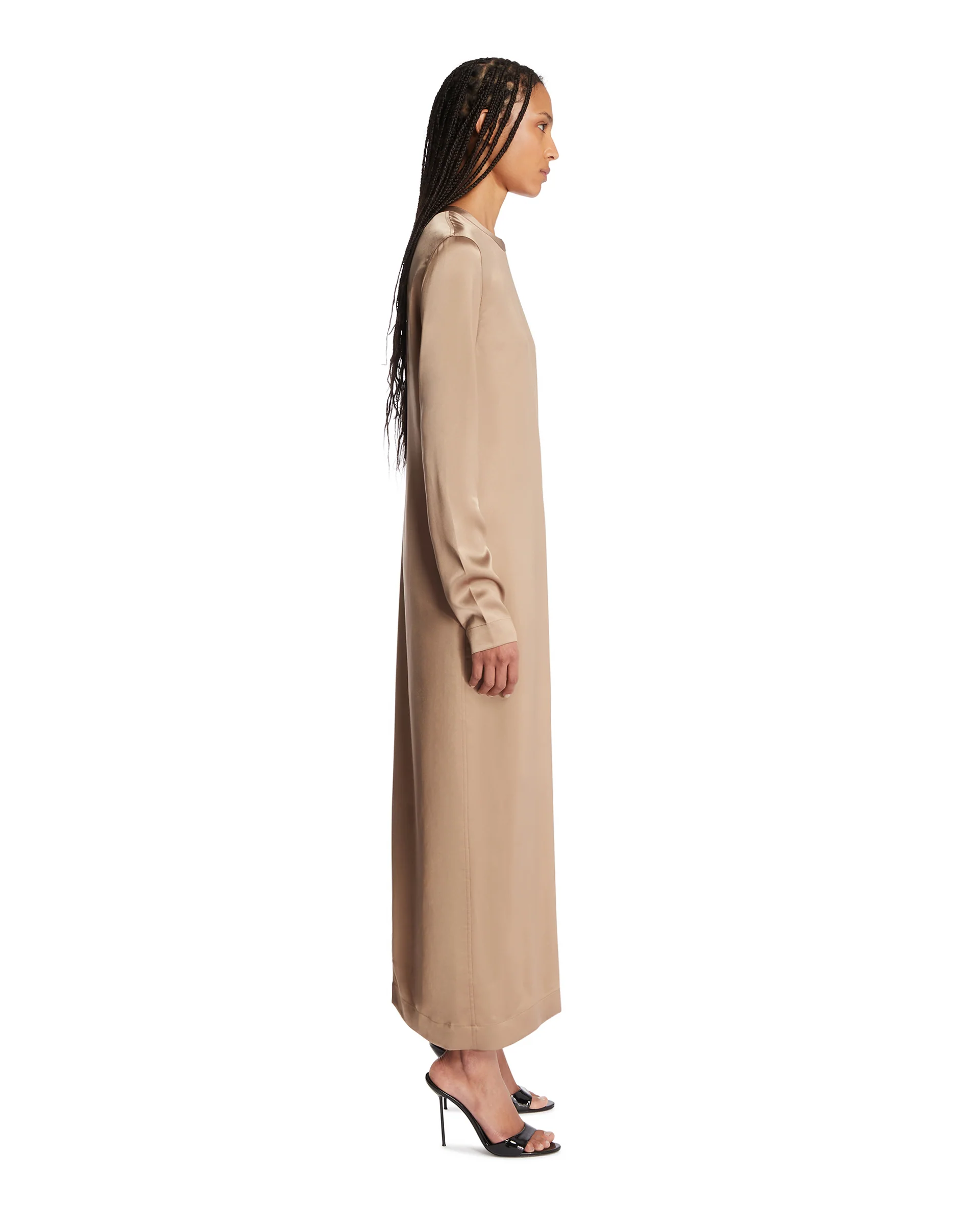 Abito Lungo In Satin Beige - Image 4