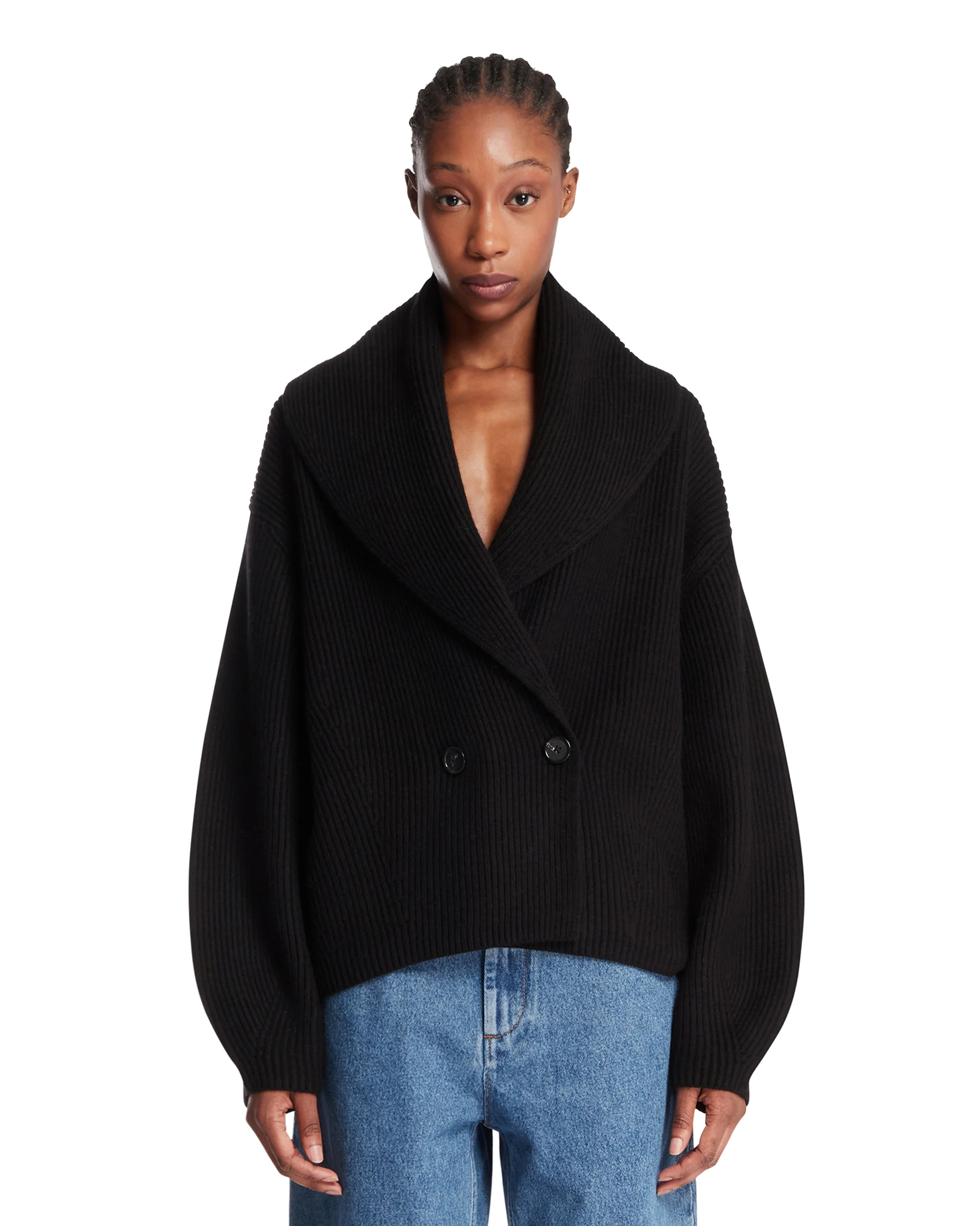 Cardigan Doppiopetto in Lana Nero