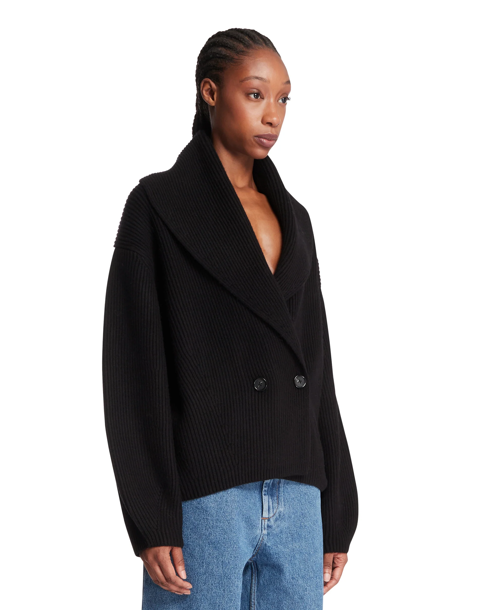Cardigan Doppiopetto in Lana Nero - Image 2