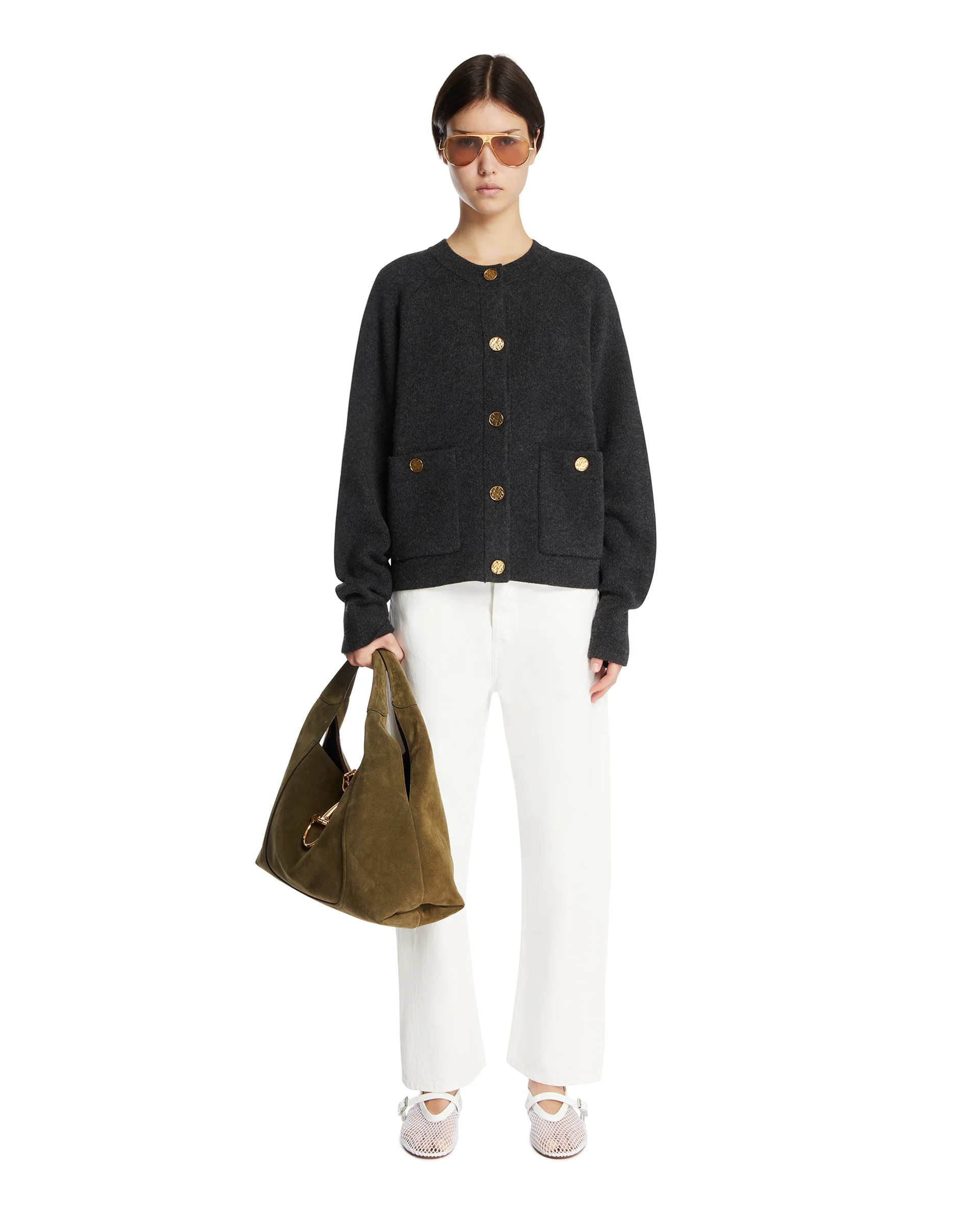 Cardigan Con Bottoni Gioiello Grigio - Image 3