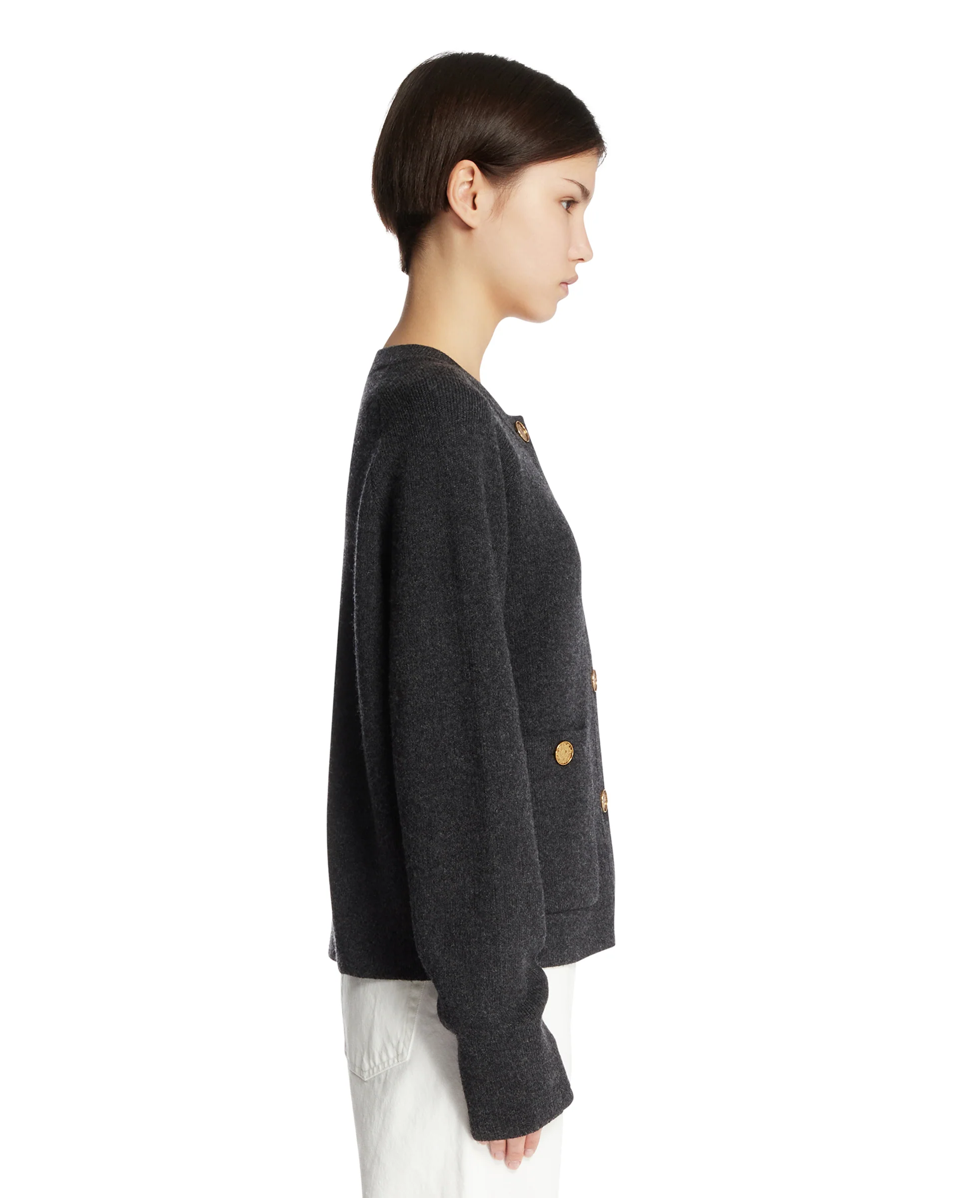 Cardigan Con Bottoni Gioiello Grigio - Image 4