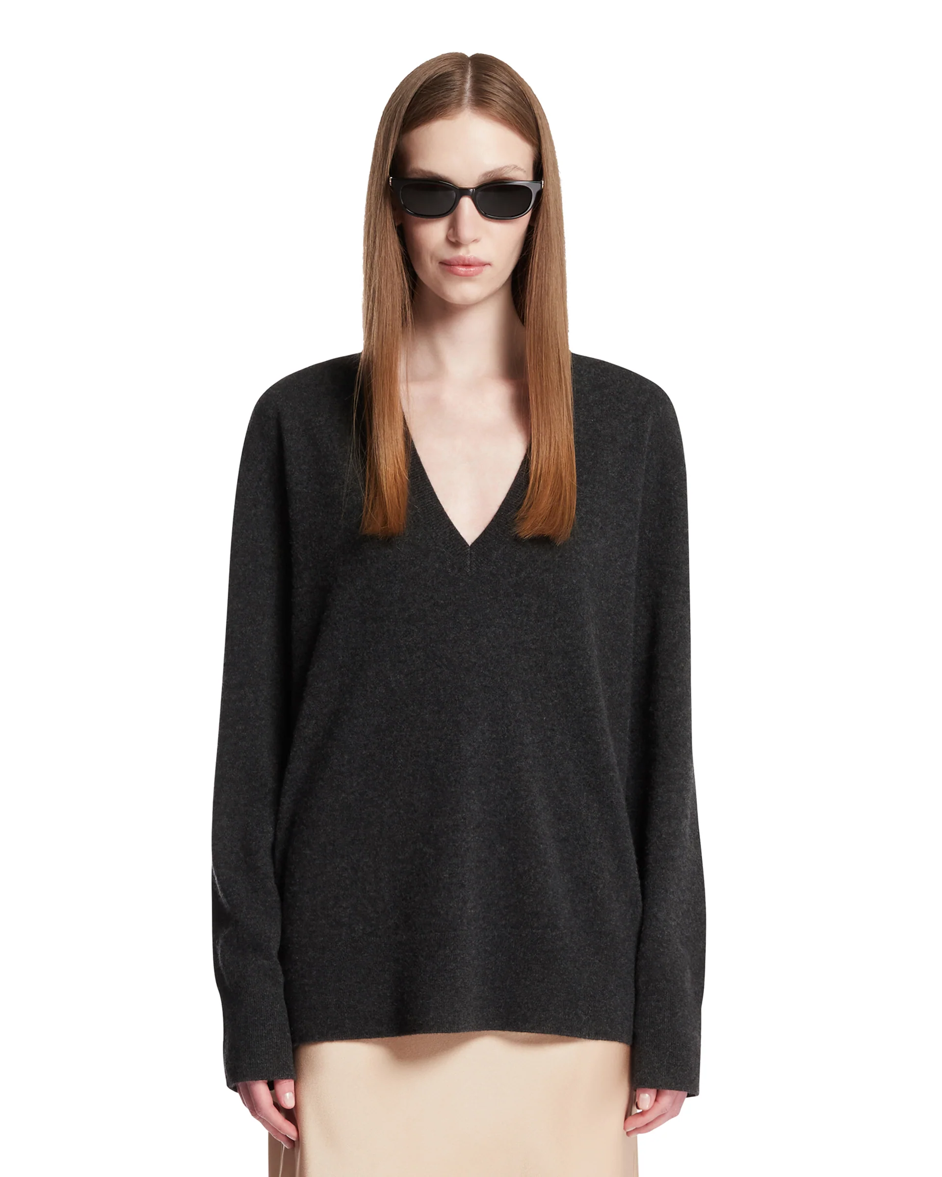 Maglione Con Scollo A V Grigio