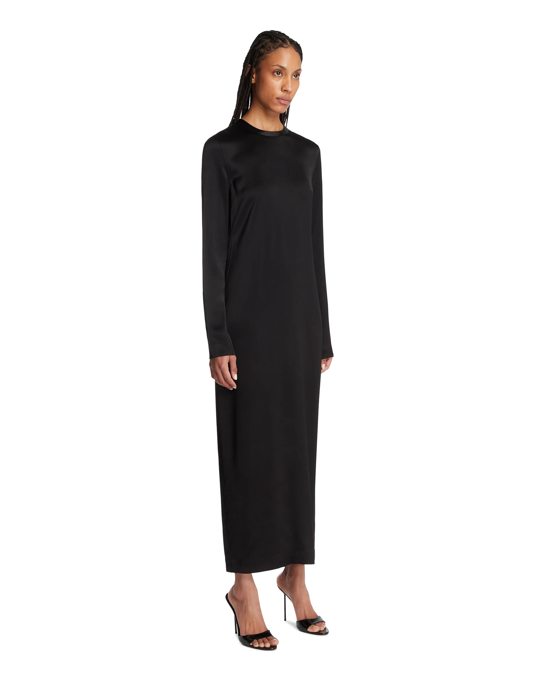 Abito Lungo In Satin Nero - Image 2