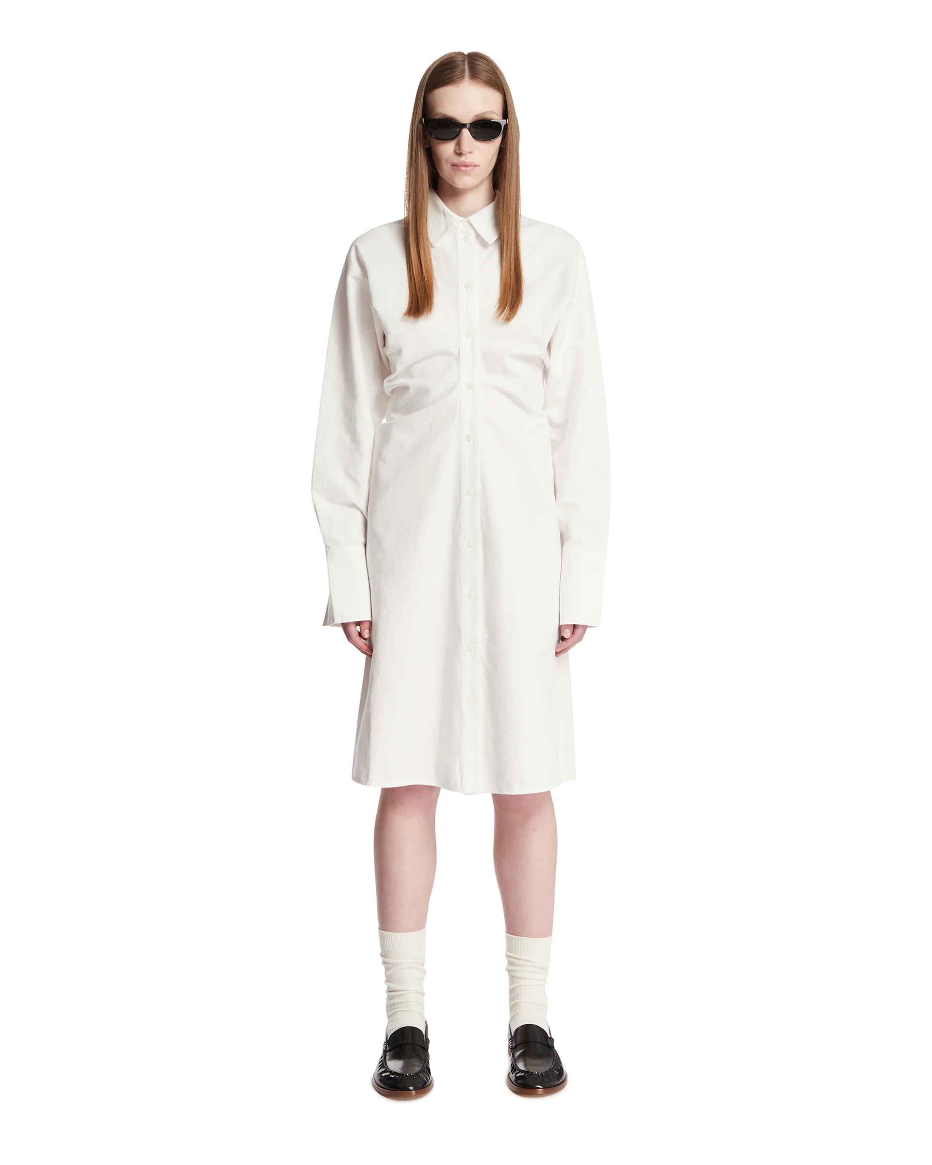 Abito A Camicia In Cotone E Lino Bianco