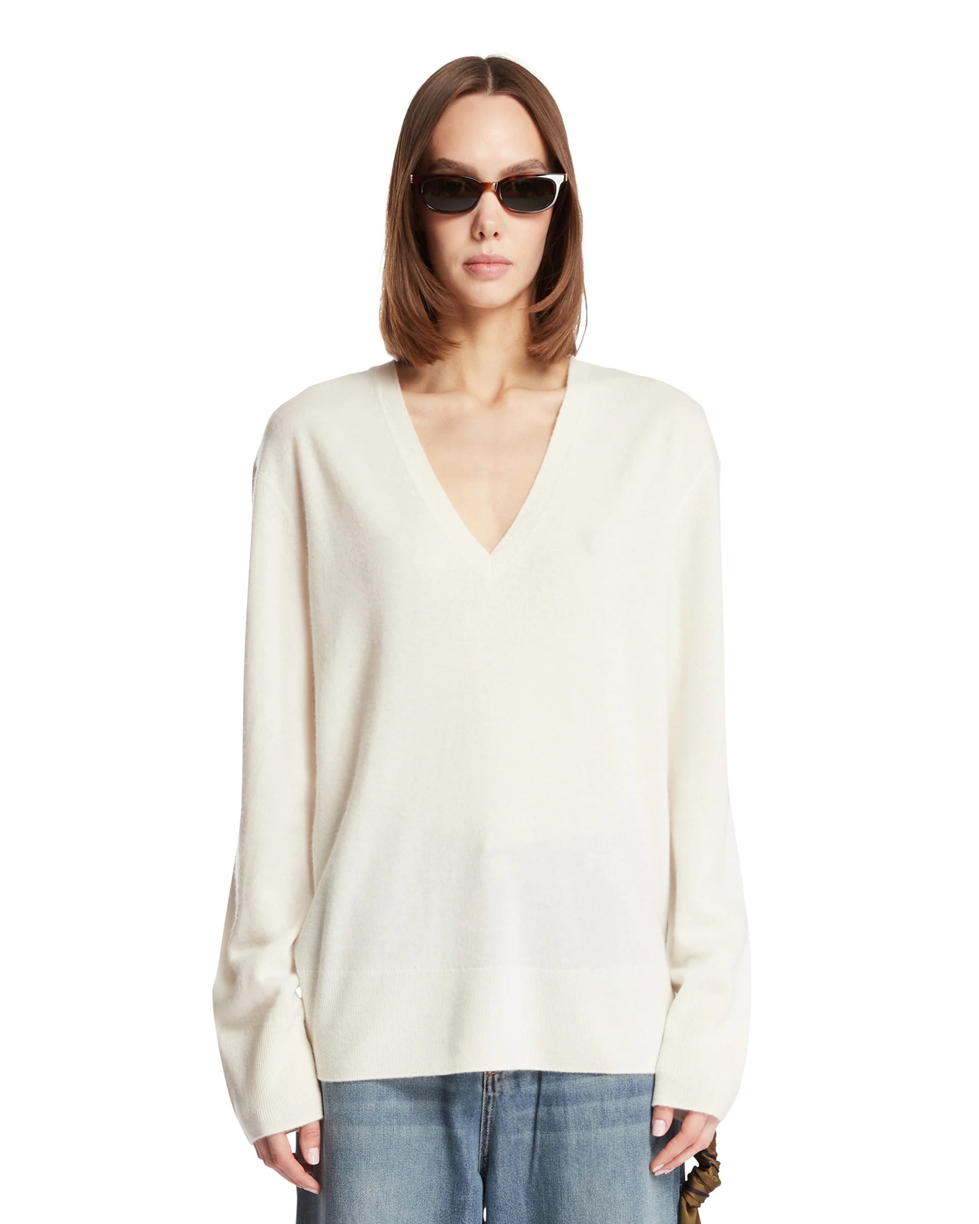 Maglione Con Scollo A V Bianco