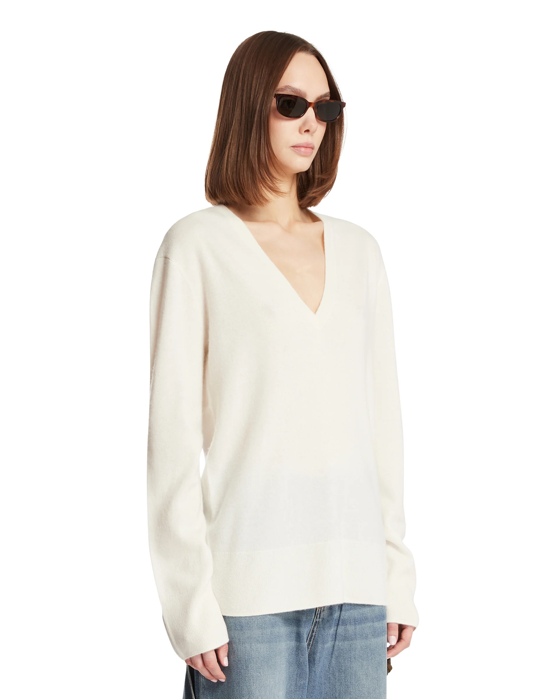 Maglione Con Scollo A V Bianco - Image 2