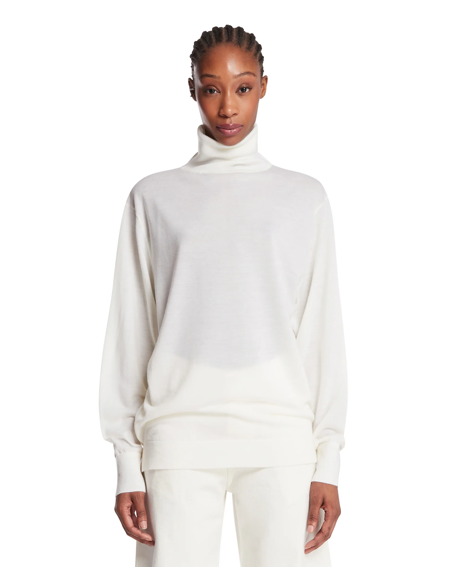 Maglione In Lana A Collo Alto Bianco
