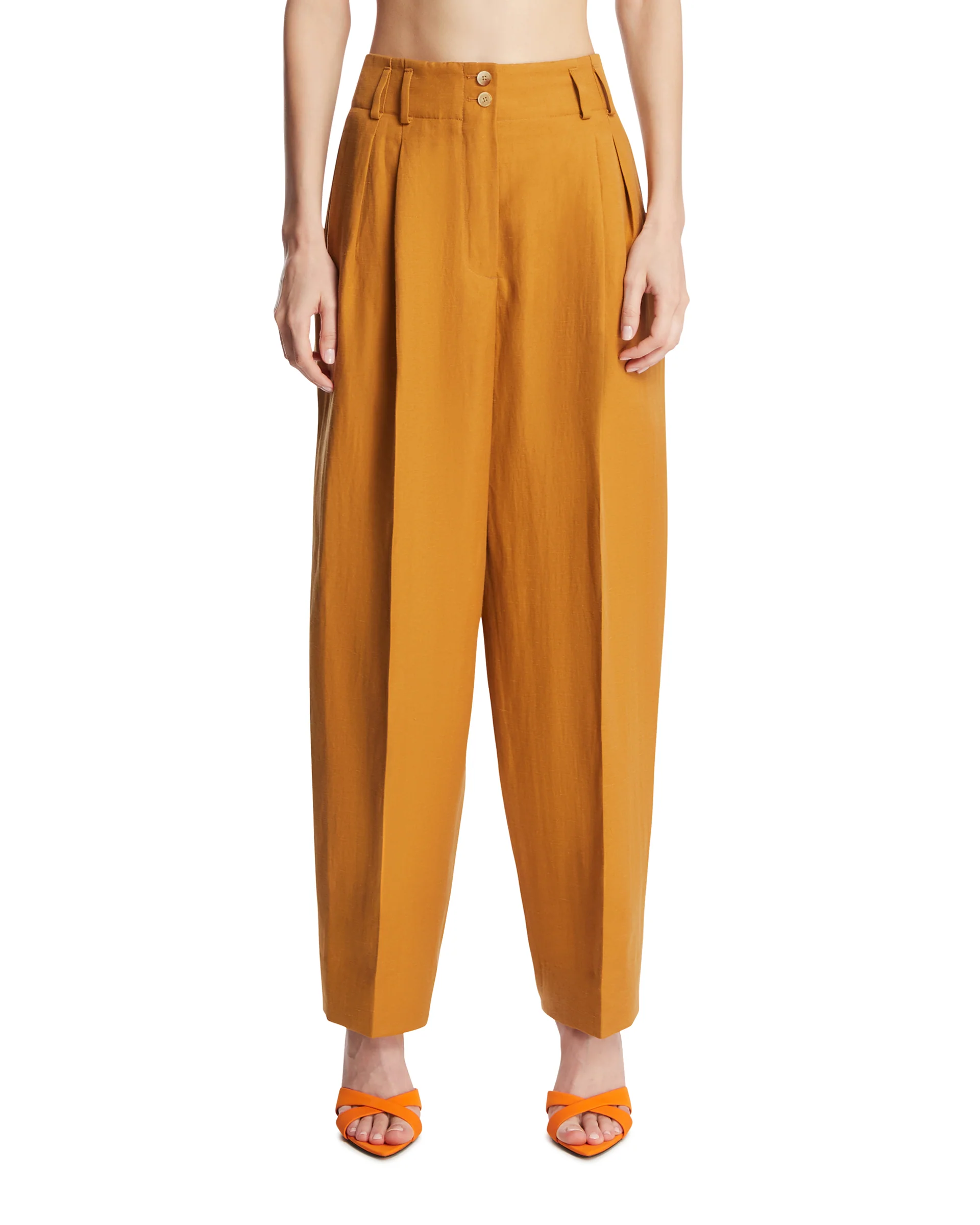 Pantaloni Diane In Lino E Seta Arancioni