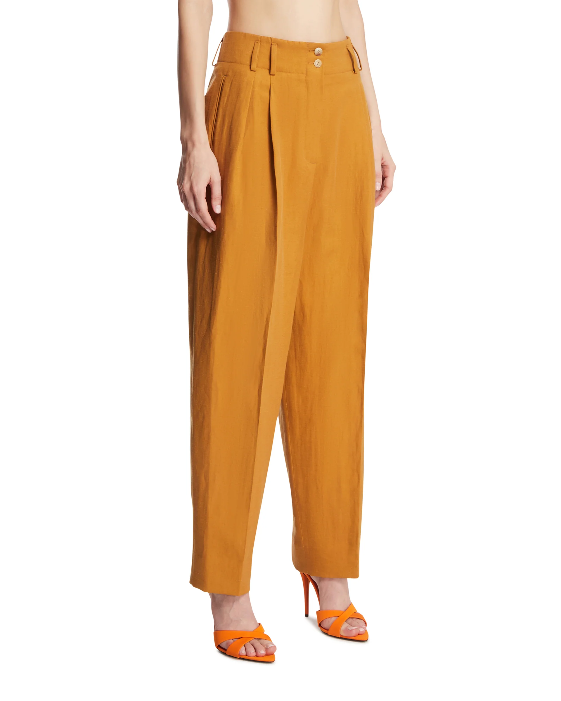 Pantaloni Diane In Lino E Seta Arancioni - Image 2