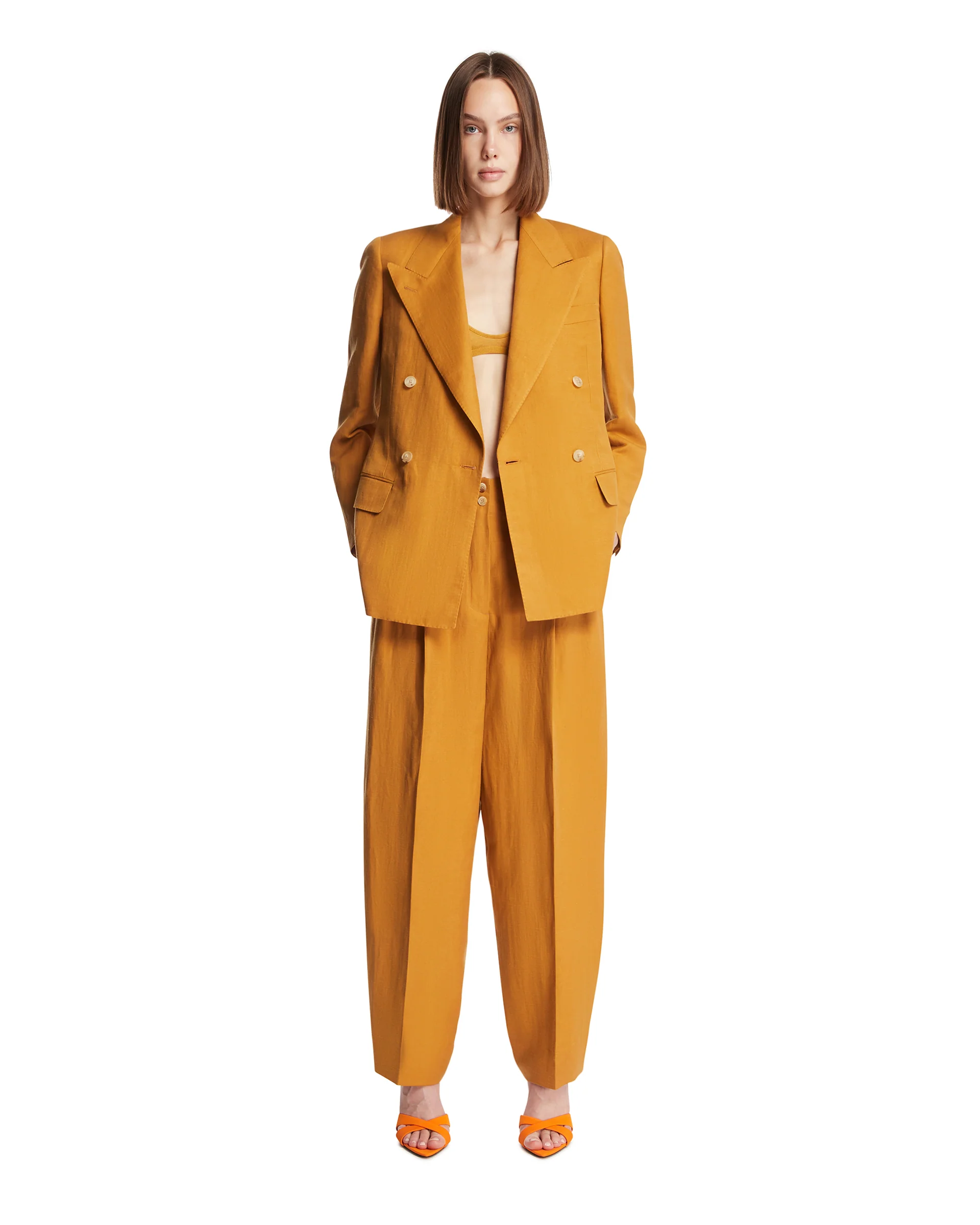Pantaloni Diane In Lino E Seta Arancioni - Image 3
