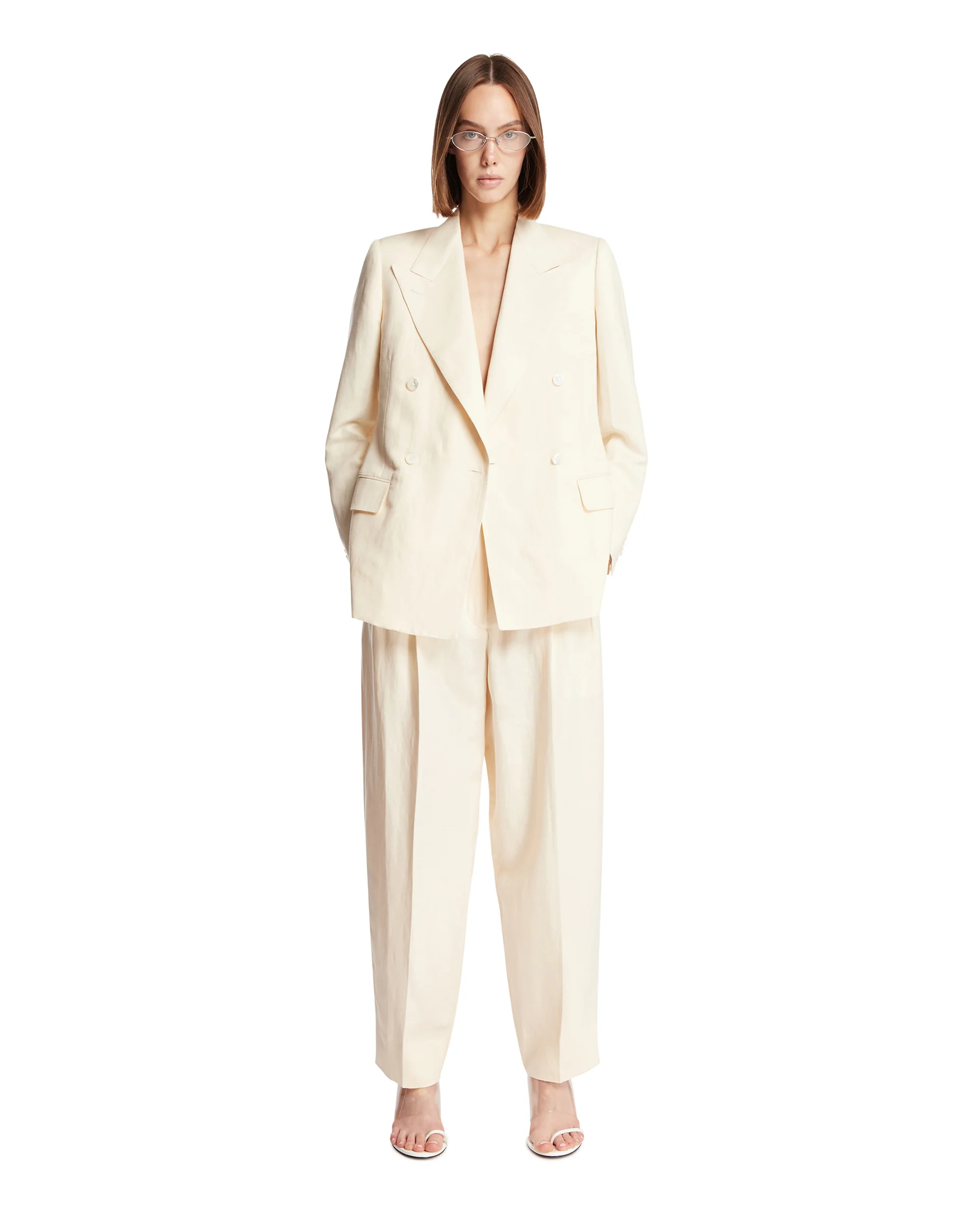 Pantaloni Diane In Lino E Seta Bianchi - Image 3