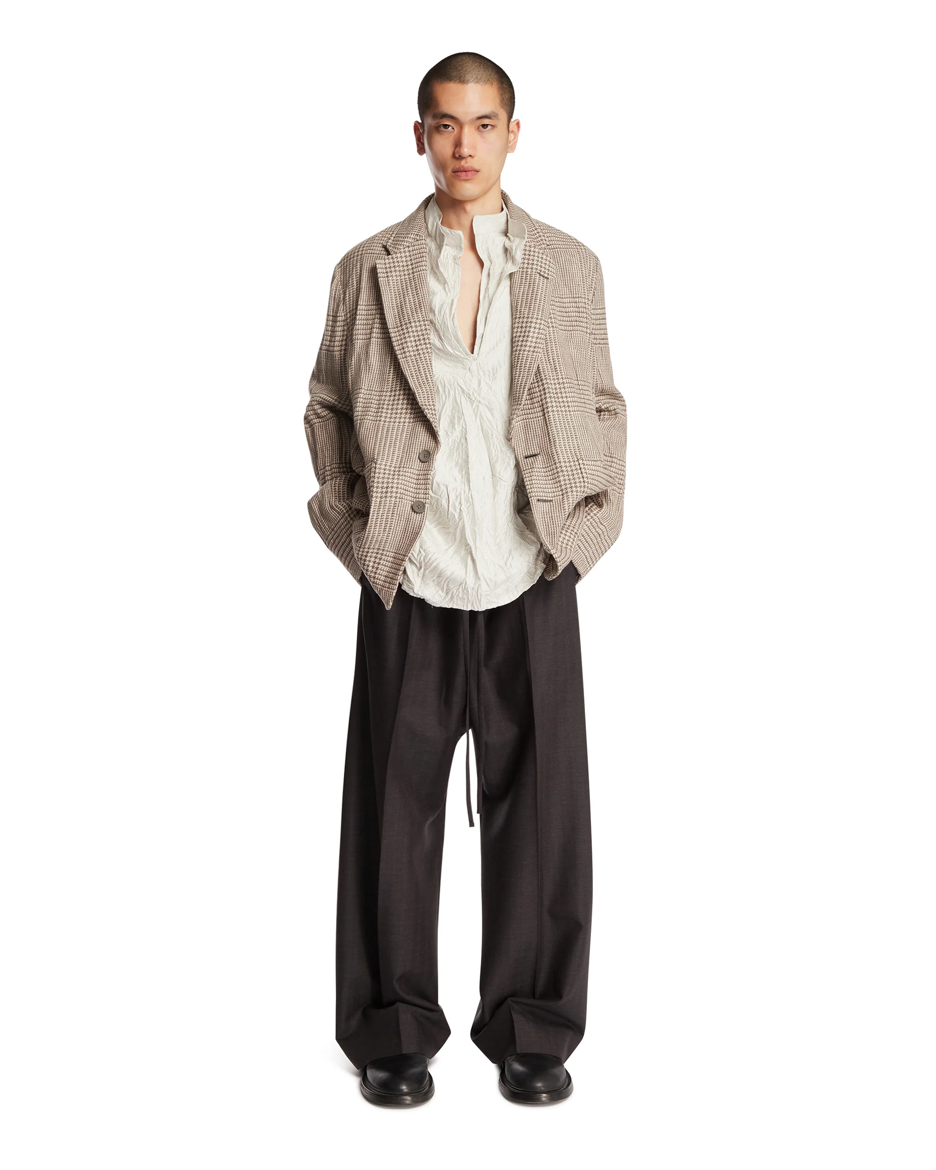 Giacca In Lino A Quadri Beige - Image 3