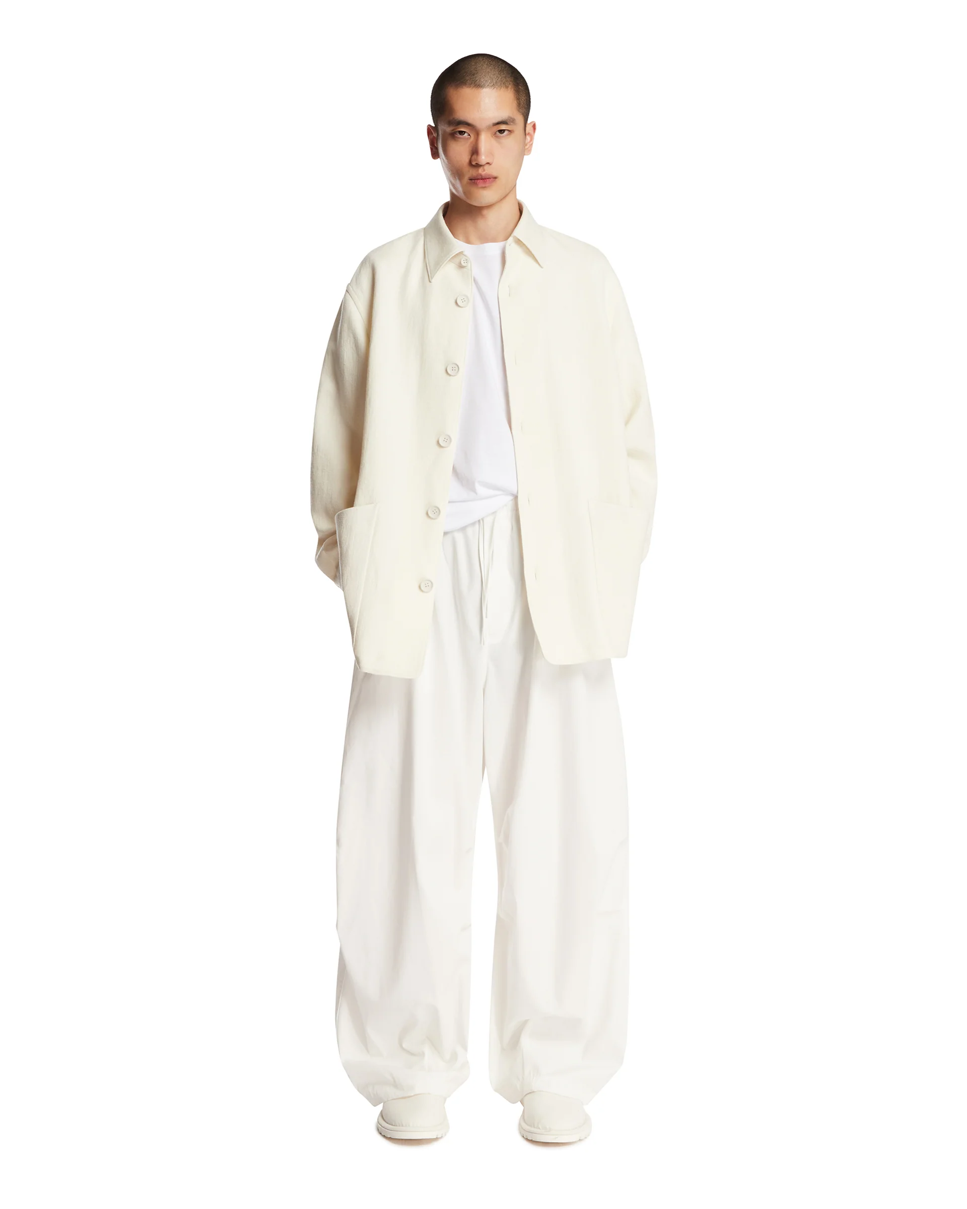Overshirt In Lana E Lino Bianca - Image 3
